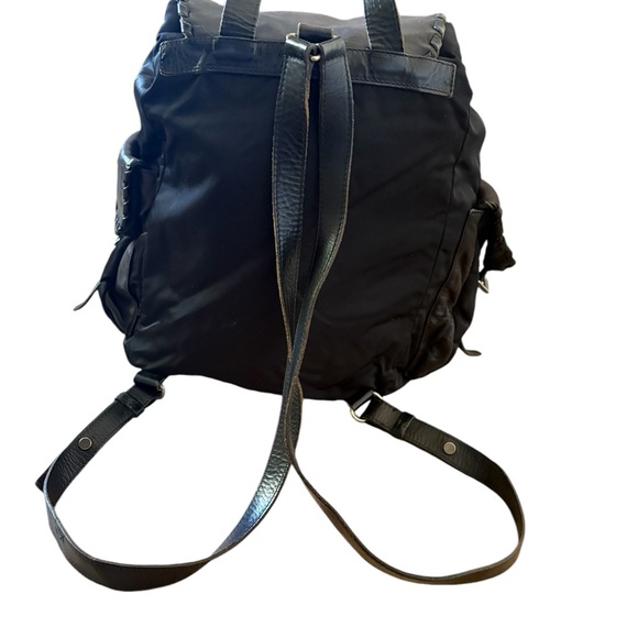 Prada Made in Italy Nylon Whipstitch Leather Trim Backpack Black - Picture 5 of 16
